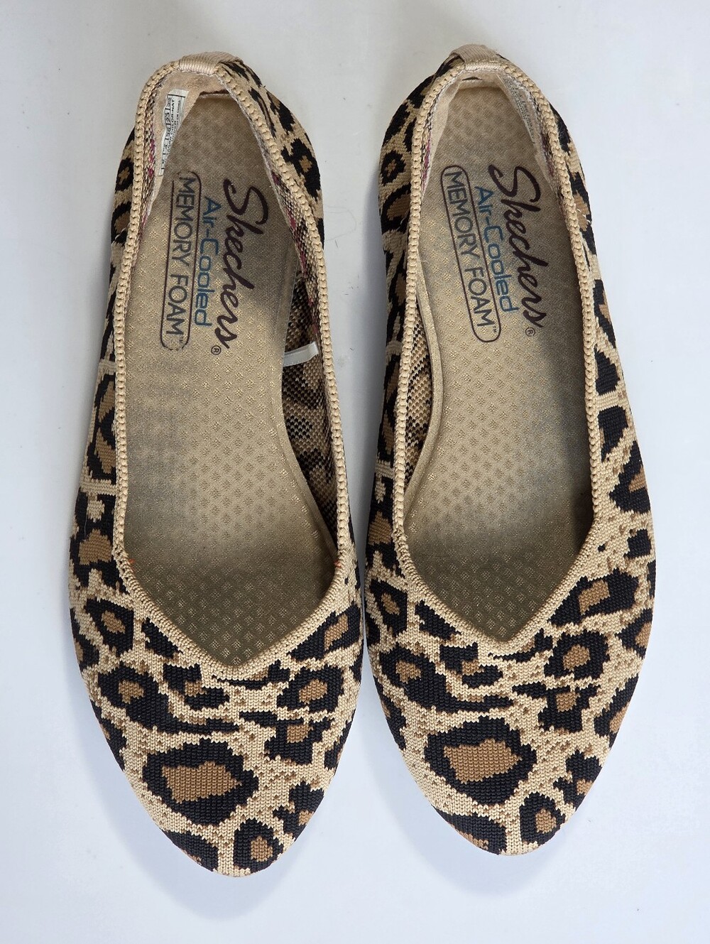 Skechers Cleo Leopard Print Knit Stretch Almond Toe Ballet Flats Shoes Sz 6 🐆